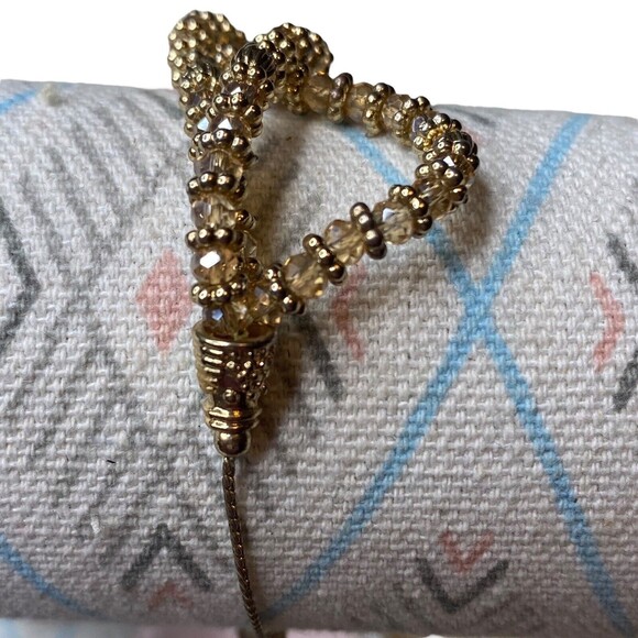 Vintage Multi 3 Strand Clear & Tones of Gold Beaded Bracelet Adjustable pull - Picture 3 of 5